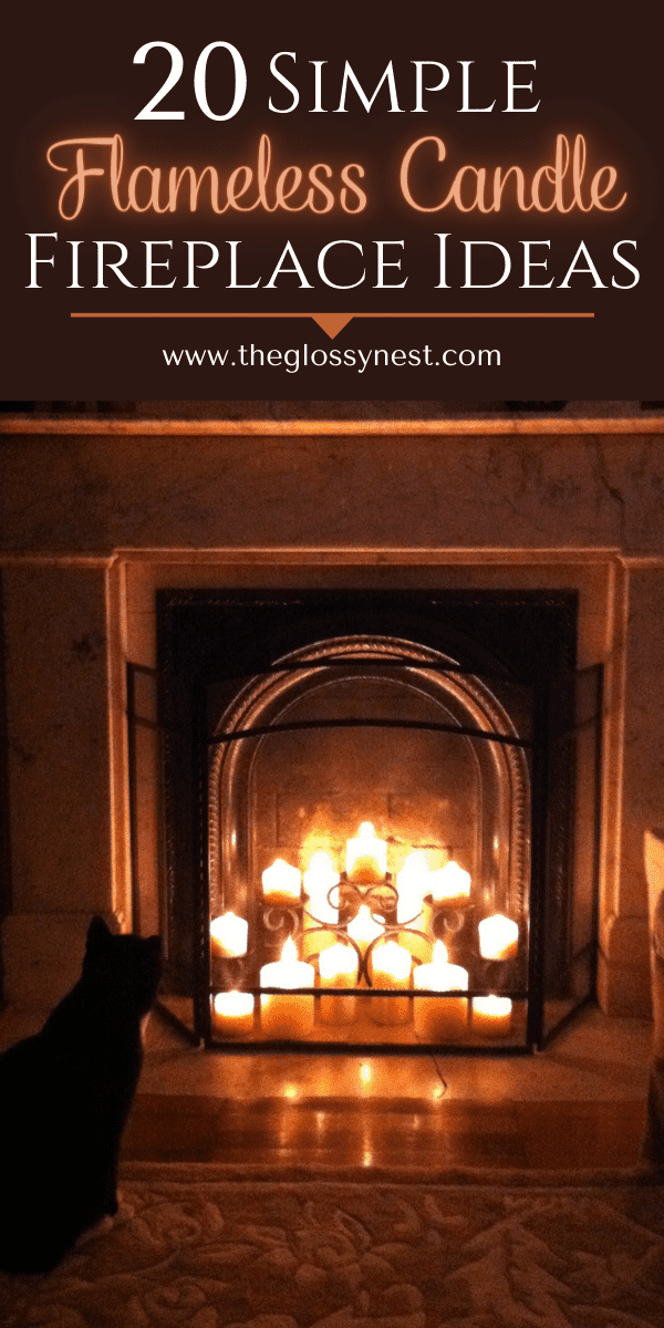 Decorate a fireplace with flameless candles, candle holders & a fireplace screen