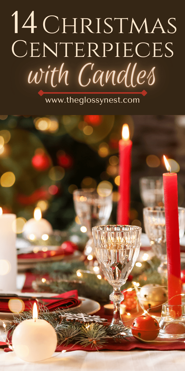 Christmas centerpiece ideas with candles, greenery, jingle bells