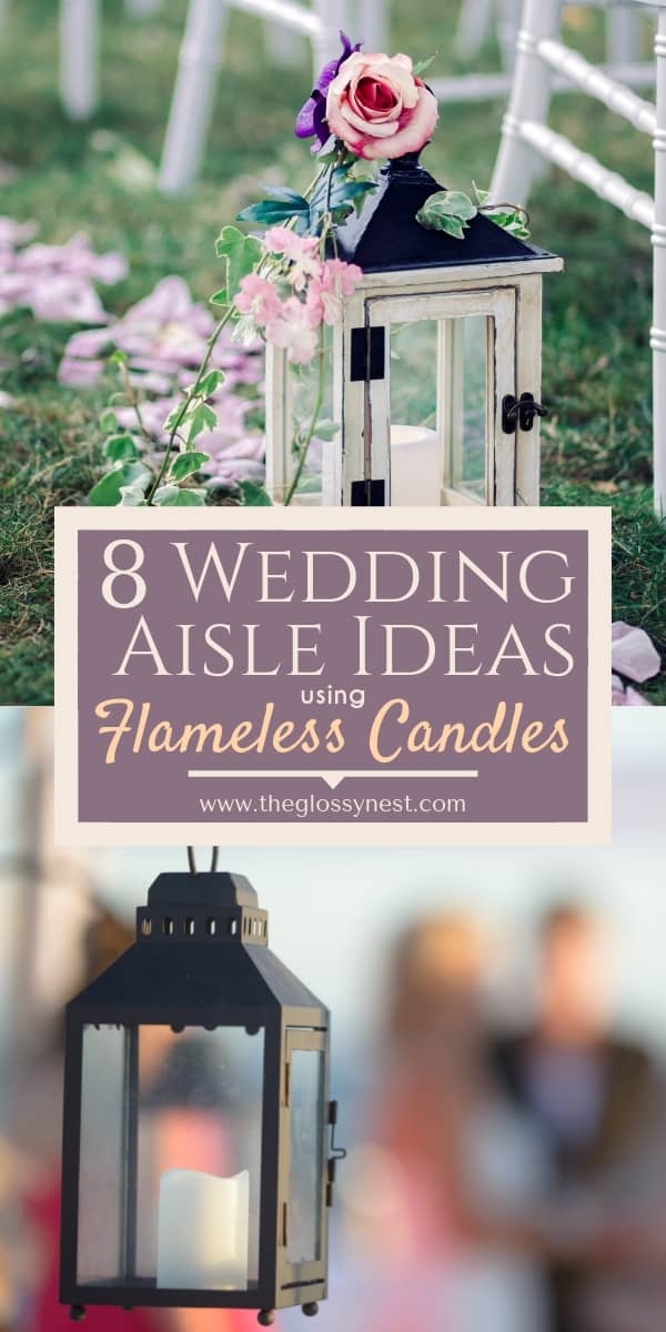 Flameless candles for wedding aisles with lanterns, flower petals, shepherd hooks