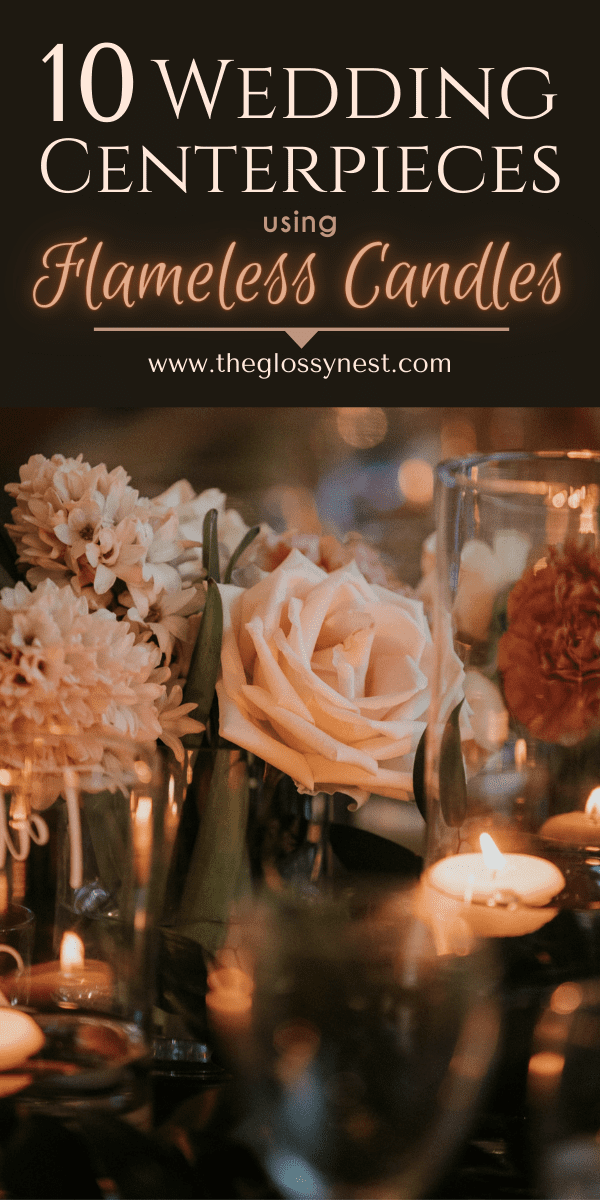 Floating flameless candle wedding centerpiece with flowers & greenery