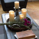 How to display candles in a living room using a tray & candle holders