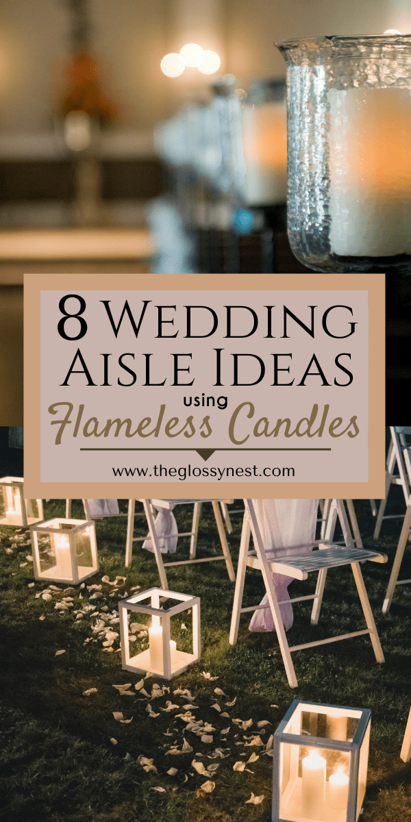 Flameless candles for wedding aisle with lanterns, hurricanes, flower petals