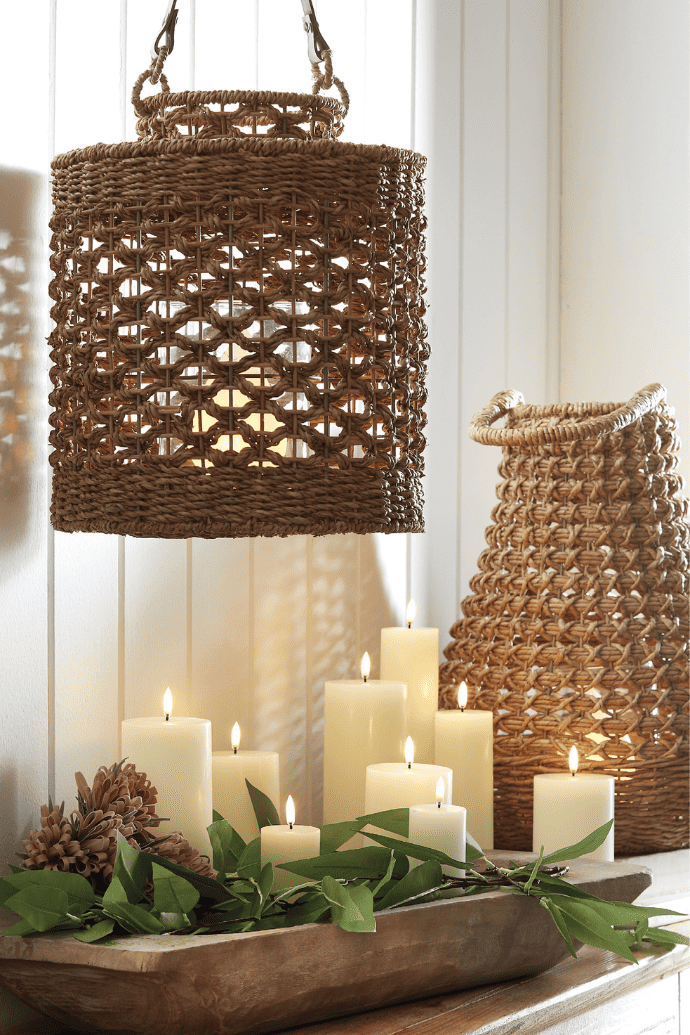 Best flameless candles to use with rattan lanterns, dough bowl, faux greenery