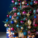blue, purple and gold christmas tree color theme