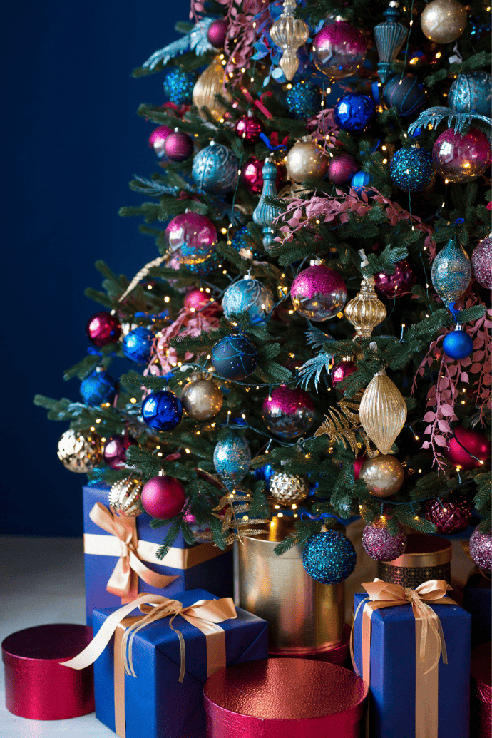 Gold and Bronze with White poinsettia Garland Christmas Tree