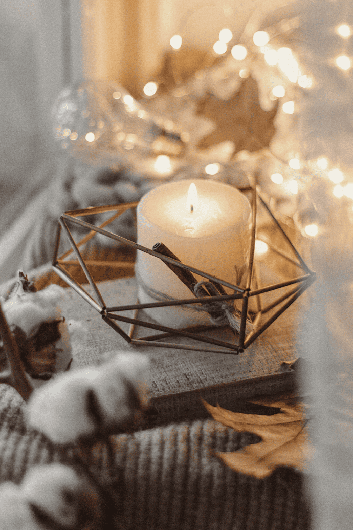 Candle decoration ideas with votives, candle holder, string lights