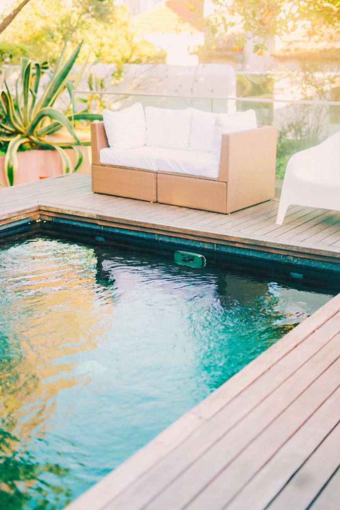 outdoor sofa on small pool deck